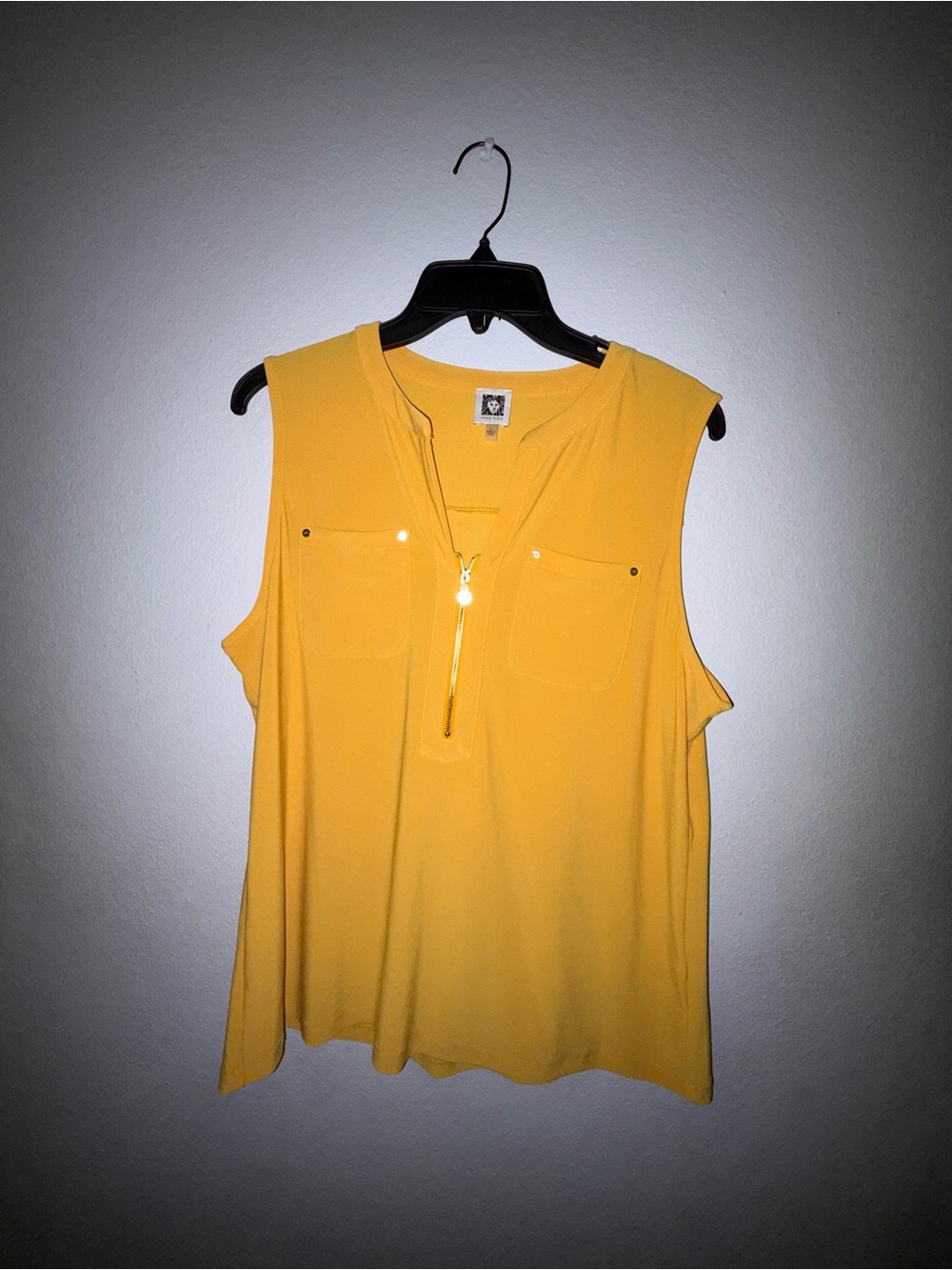 Anne Klein Yellow Sleeveless Zip-Front Tank